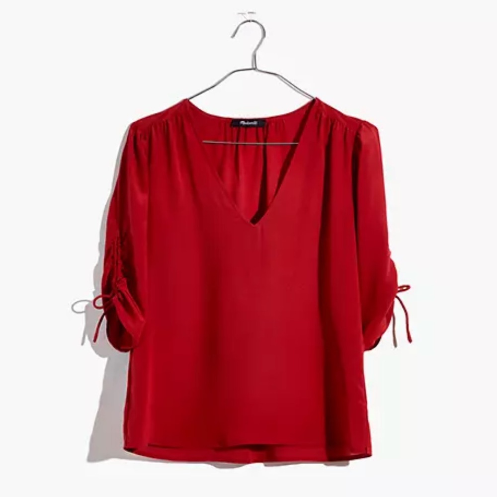 Madewell Washable Silk Sinch-Sleeve top - XL - Red